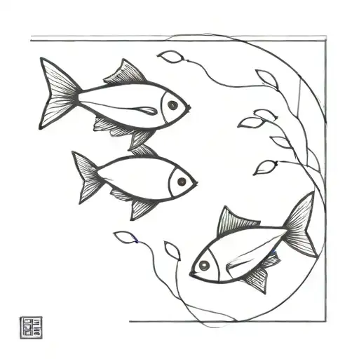 two small fishes one black one white swimming with simple lines tattoo design idea