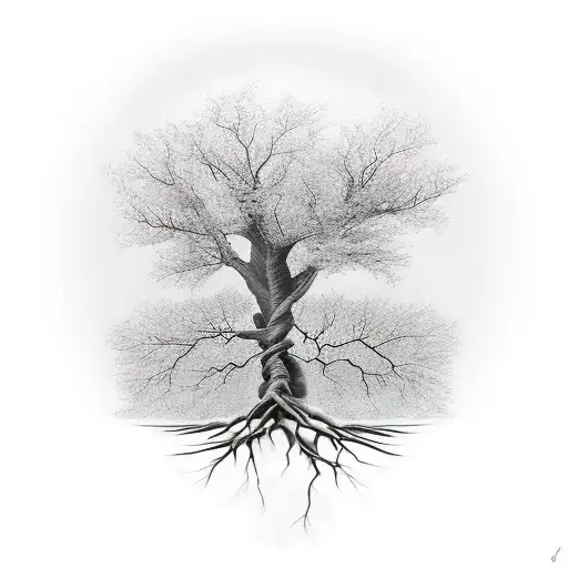 ash tree roots with name yvonne in the roots tattoo design idea