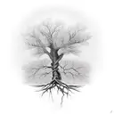 ash tree roots with name yvonne in the roots tattoo design idea