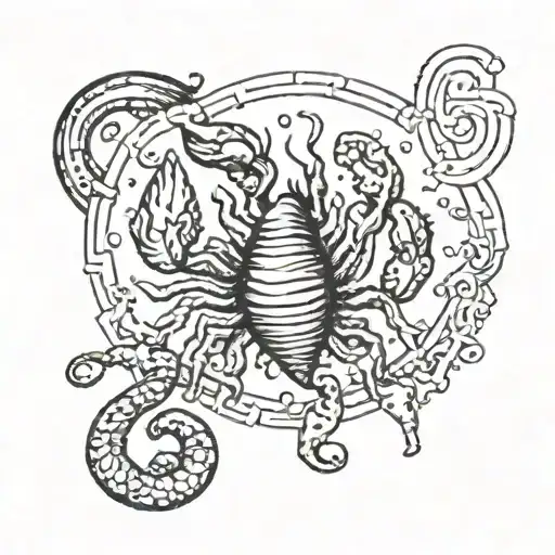 Scorpio zodiac stamp that includes 1972 in old style font. make it colorful and whimsical  tattoo design idea