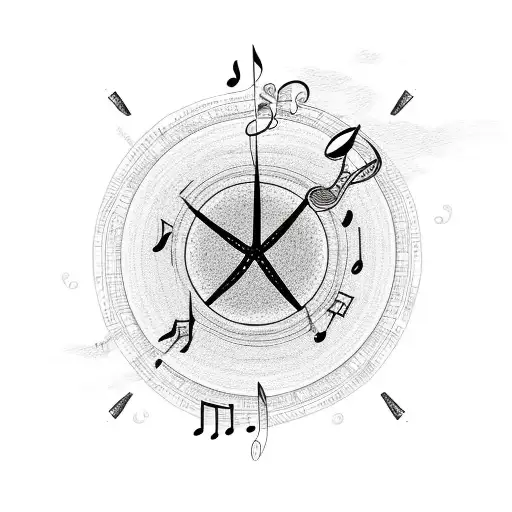 Beach sunset with music notes in the sky tattoo design idea