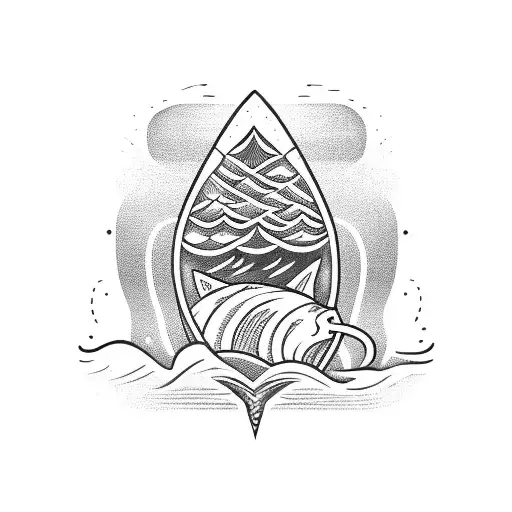 Beer bottle shaped like a surfboard tattoo design idea