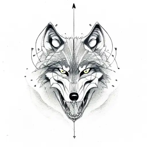 Wolf  skull arrow tattoo design idea
