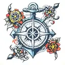 navy anchor and compass with lightining bolts  only red and black colors  tattoo design idea