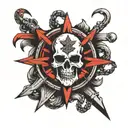 skull anchor and compass only red and black colors  tattoo design idea
