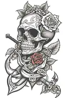 skull rose anchor tattoo design idea