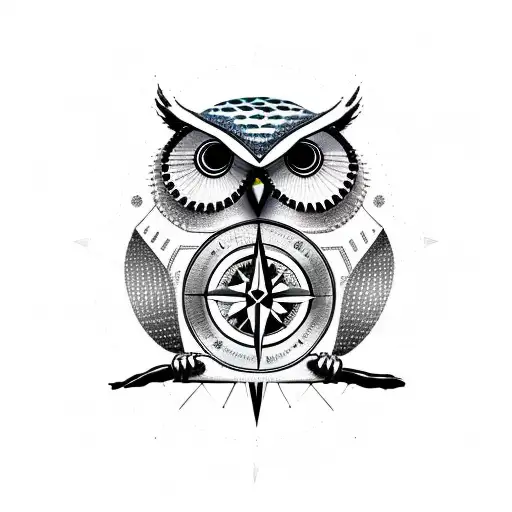 compass, owl, road, beach. tattoo design idea