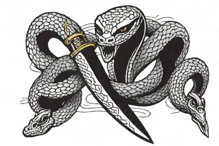 Cobra snake with dagger piercing  tattoo design idea
