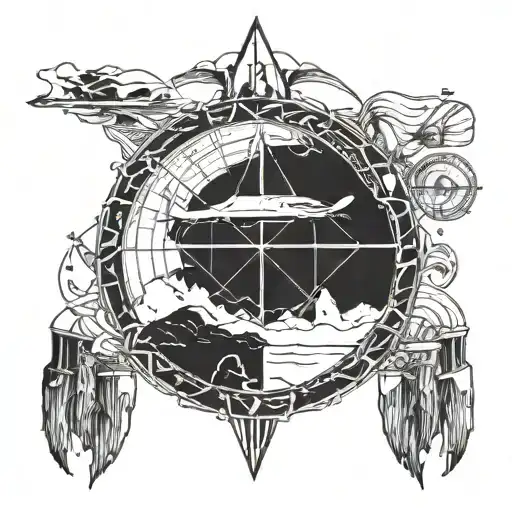 Antarctica inspired design using outline nautical scientific  tattoo design idea