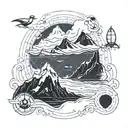 Antarctica inspired design using outline nautical scientific  tattoo design idea