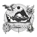 Antarctica inspired design using outline nautical scientific  tattoo design idea