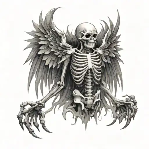 the skeleton of the dissection storm of the light's bane, which has angel wings and it spits flames through tattoo design idea