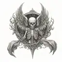 the skeleton of the dissection storm of the light's bane, which has angel wings and it spits flames through tattoo design idea