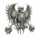 the skeleton of the dissection storm of the light's bane, which has angel wings and it spits flames through tattoo design idea