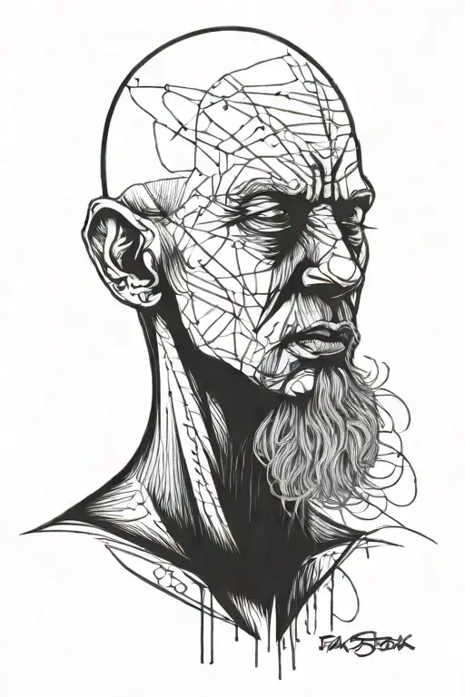 bald head straight line drawing tattoo design idea