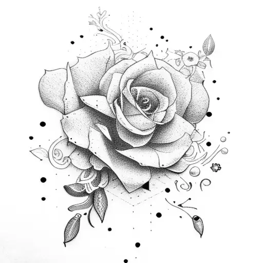 composition florale + croix + initiales A J M V tattoo design idea