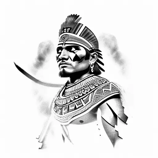 aztec warriors with fire around him tattoo design idea