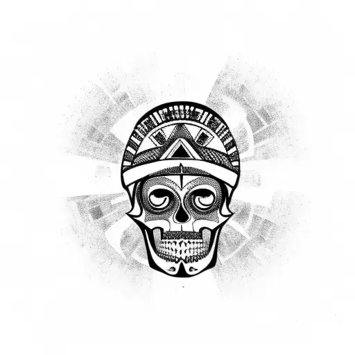 aztec and skull tattoo design idea