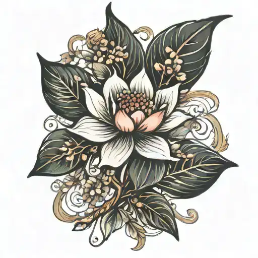 flower branch shape tattoo design idea