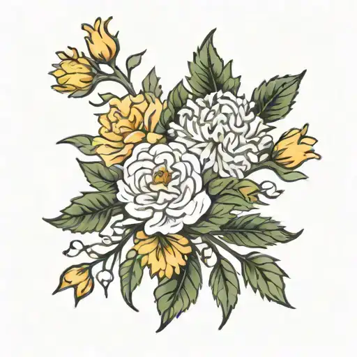 carnation, holly , marigold, aster tattoo design idea