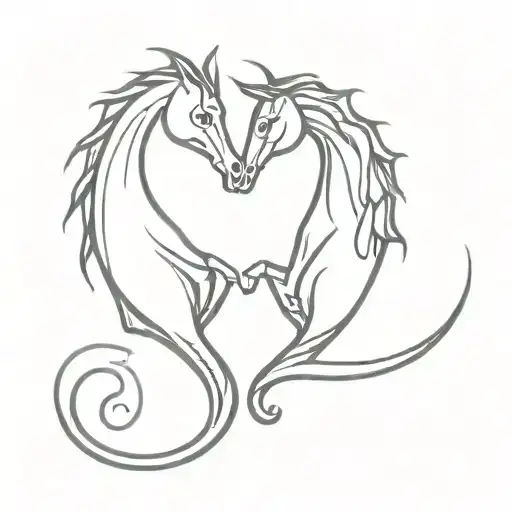 sea horses kissing each other tails twist together tattoo design idea