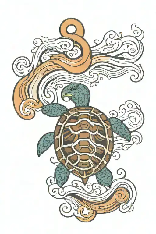 anchor wave turtle swimming tattoo design idea