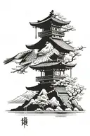samurai warrior mount fuji torii gate heron flying tattoo design idea