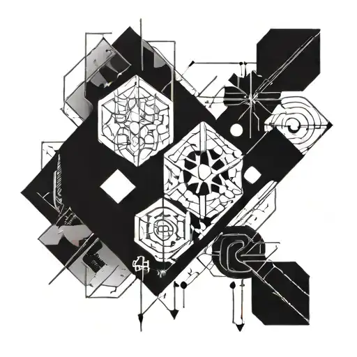 Abstract geometric design incorporating trading symbols and tools tattoo design idea