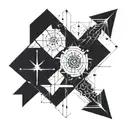 Abstract geometric design incorporating trading symbols and tools tattoo design idea