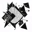 Abstract geometric design incorporating trading symbols and tools tattoo design idea