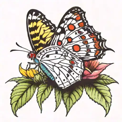 Transition of a caterpillar to a butterfly tattoo design idea