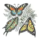 Transition of a caterpillar to a butterfly tattoo design idea
