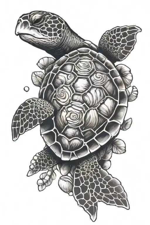 sea turtle with shells made tattoo design idea