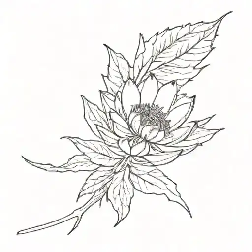 celery and borage protea flower tattoo design idea