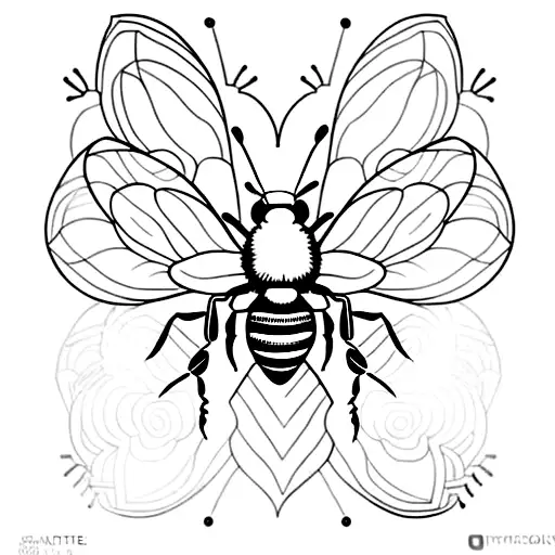 Honey Bee with flowers geometric  tattoo design idea