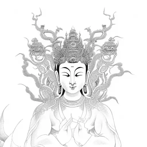 bodhisattva guan yin many arms tattoo design idea