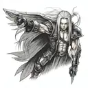 Sephiroth from Final Fantasy 7 with his one wing out, no sword  tattoo design idea