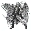 Sephiroth from Final Fantasy 7 with his one wing out, no sword  tattoo design idea