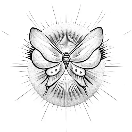 a moth with a sun and a moon on its wings,  tattoo design idea