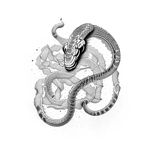 cobras em volto a folhagem na horizontal  tattoo design idea