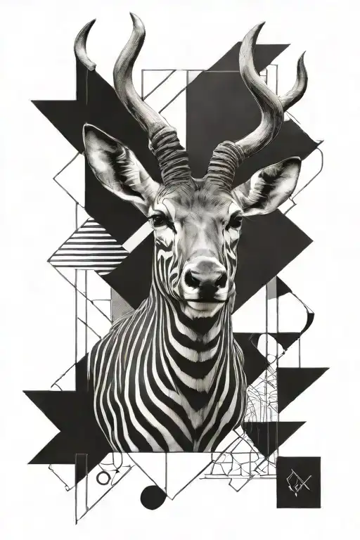 geometric/realism half sleeve featuring a kudu, zebra, wilderbeast and impala tattoo design idea