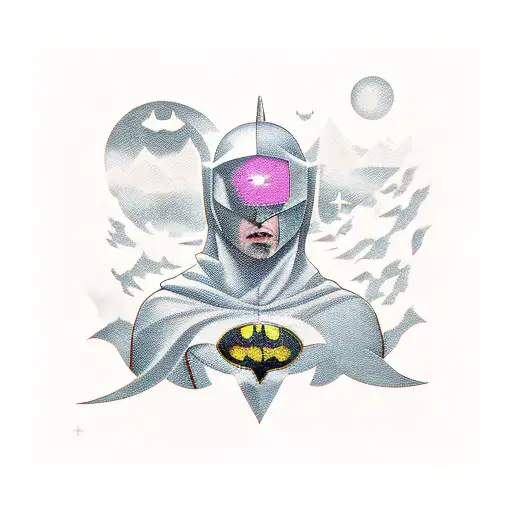 A unique and abstract composition combining elements of Phoebe Bridgers, Lorde, Batman, and otters, representing the diverse aspects of your interests and passions tattoo design idea