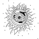 crow with multiple sunflowers wrapped around moon tattoo design idea