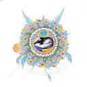 crow with multiple sunflowers wrapped around moon tattoo design idea