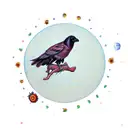 crow with multiple sunflowers wrapped around moon tattoo design idea