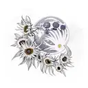 crow with multiple sunflowers wrapped around moon tattoo design idea