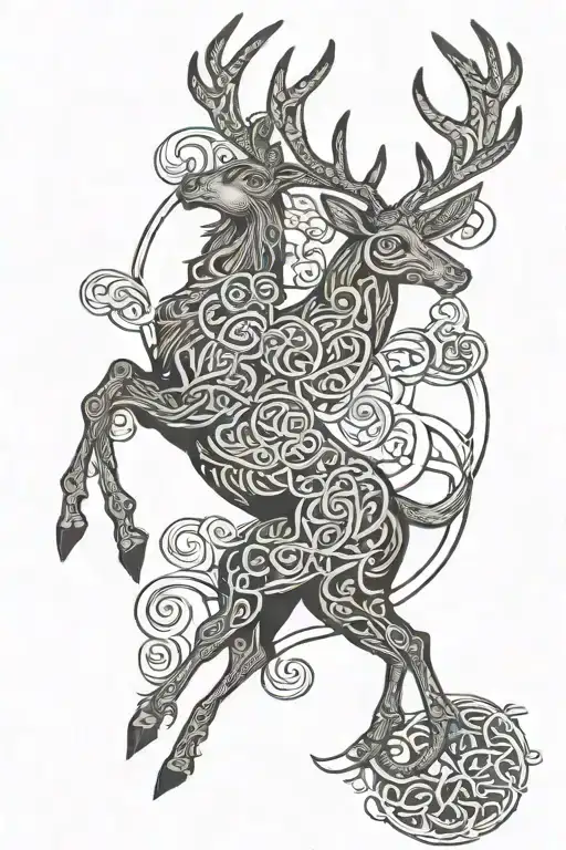 Celtic stag leaping tattoo design idea