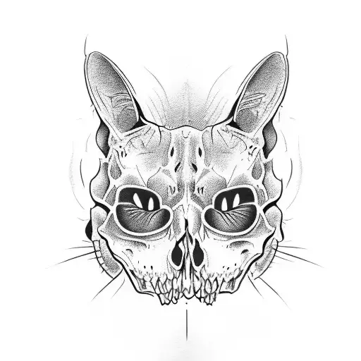 whitchy cat skull tattoo design idea