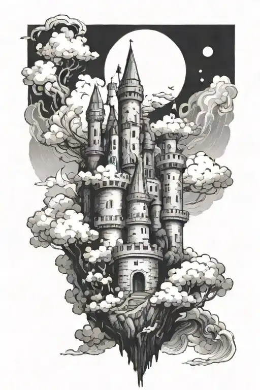 I would like to make a kind of tower or castle in the clouds on the front of my twins, with a tattoo design idea
