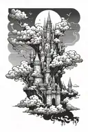 I would like to make a kind of tower or castle in the clouds on the front of my twins, with a tattoo design idea